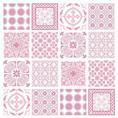 Mosaic Tile Stickers, Pack Of 16, All Sizes, Pink, Waterproof, Transfers For Kitchen / Bathroom Tiles P03 - 100mm x 100mm - 4 x 4 Inch - Pattern 1