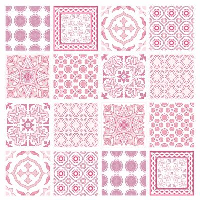 Mosaic Tile Stickers, Pack Of 16, All Sizes, Pink, Waterproof, Transfers For Kitchen / Bathroom Tiles P03 - 100mm x 100mm - 4 x 4 Inch - Pattern 8