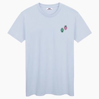 T-SHIRT UNISEXE MENTHE ET ROSE AVEC LOGOS BLEU CRÈME