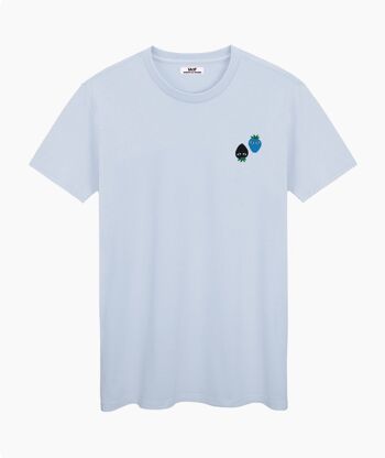 T-SHIRT UNISEXE CRÈME BLEU LOGOS NOIR ET BLEU 1