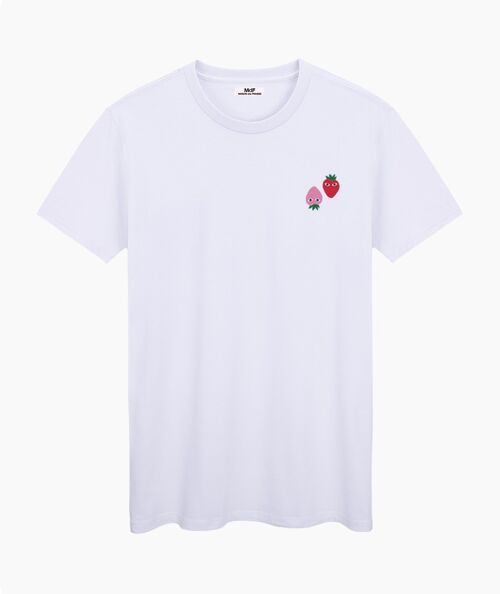 Pink and red logos white unisex t-shirt