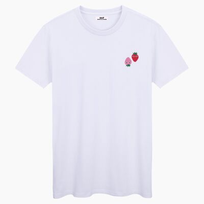 Pink and red logos white unisex t-shirt