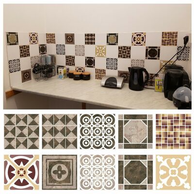 Mosaic Tile Stickers Brown, Pack Of 20, All Sizes, Waterproof, Transfers For Kitchen / Bathroom Tiles BB01 - 100mm x 100mm - 4 x 4 Inch - 2 Of Each Pattern