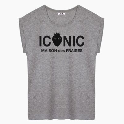 T-SHIRT FEMME ICONIC NOIR LOGO GRIS