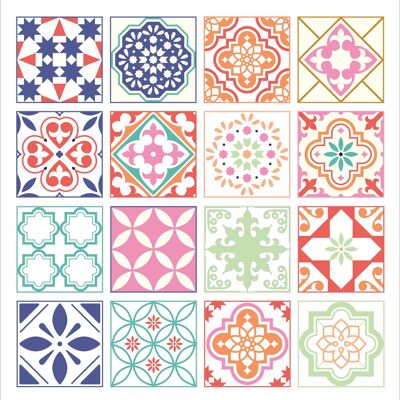 Mosaic Tile Stickers, Pack Of 16, All Sizes, Waterproof, Azulejo Transfers For Kitchen / Bathroom Tiles GT27 - 100mm x 100mm - 4 x 4 Inch - Pattern 5