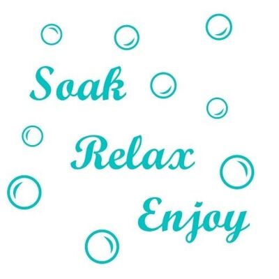 Soak Relax Enjoy + 45 Bubbles Art Sticker Decal Transfer for Bathroom Wall Tiles, Bath Panel - Aqua