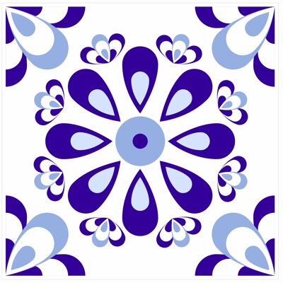 Mosaic Tile Stickers, Pack Of 16, All Sizes, Waterproof, Blue Transfers For Kitchen / Bathroom Tiles BL04 - 100mm x 100mm - 4 x 4 Inch - Pattern 6