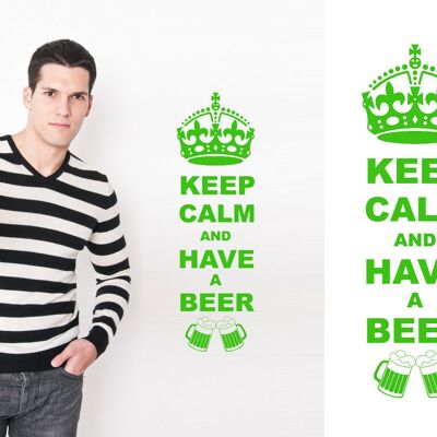 Keep Calm And Have A Beer Wall Art Decal Sticker for Kitchen, Man Cave, Garden Bar, Several Colour Choices - Lime Green