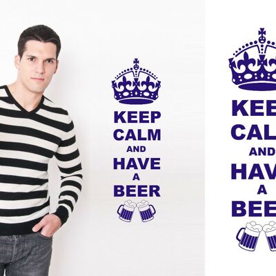 Keep Calm And Have A Beer Wall Art Decal Sticker for Kitchen, Man Cave, Garden Bar, Several Colour Choices - Navy Blue