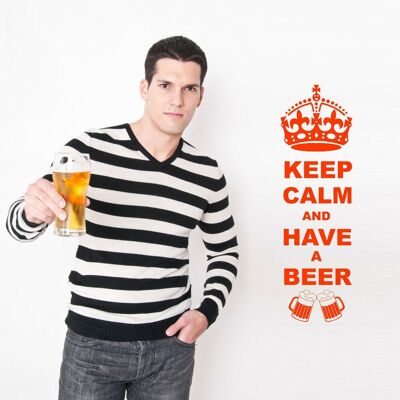 Keep Calm And Have A Beer Wall Art Decal Sticker for Kitchen, Man Cave, Garden Bar, Several Colour Choices - Orange