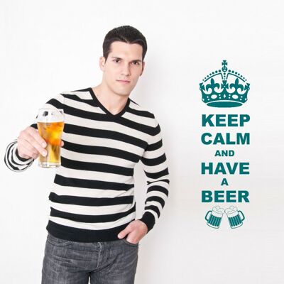 Keep Calm And Have A Beer Wall Art Decal Sticker for Kitchen, Man Cave, Garden Bar, Several Colour Choices - Teal