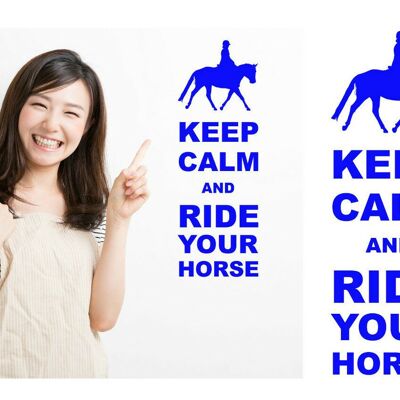 Keep Calm And Ride Your Horse Wall Art Decal Sticker For Bedroom Wall, Window - Blue