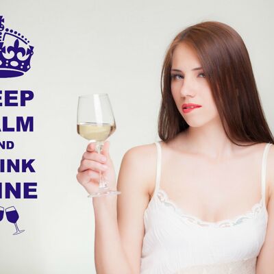 Keep Calm And Drink Wine Wall Art Decal Sticker for Kitchen Many Colours KCW1 - Navy Blue