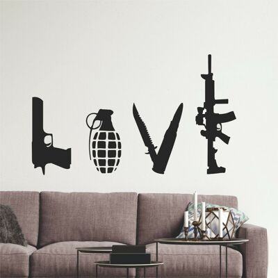 Banksy Style Love Weapons Wall Art for Living Room Bedroom Study Windows etc 3 Sizes - Small 30cm High