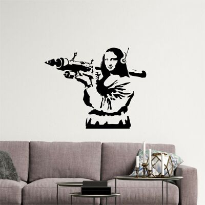 Banksy Mona Lisa + Rocket Launcher Wall Art for Living Room Bedroom Window, 3 Sizes - Small 25cm High