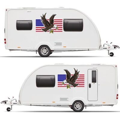 Bald Eagle + USA Flag PAIR of Graphics Decals Stickers for for Van Motorhome Camper Caravan Bailey Swift etc - 500mm x 430mm