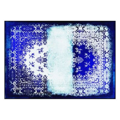 Kashan Remix Blauer weißer Teppich