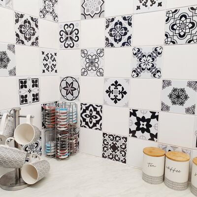 Mosaic Tile Stickers, Grey, Pack Of 16, All Sizes, Waterproof, Azulejo Transfers For Kitchen / Bathroom Tiles G50 - 100mm x 100mm - 4 x 4 Inch - 1 Of Each Pattern