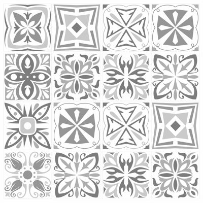 Mosaic Tile Stickers, Grey, Pack Of 20, All Sizes, Waterproof, Azulejo Transfers For Kitchen / Bathroom Tiles G08 - 100mm x 100mm - 4 x 4 Inch - 1 Of Each Pattern