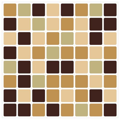 Mosaic Tile Stickers, Pack Of 24, All Sizes, 20 Colour Choices, Waterproof, Azulejo Transfers For Kitchen / Bathroom Tiles - 100mm x 100  - 4 x 4 Inch - Brown Shades