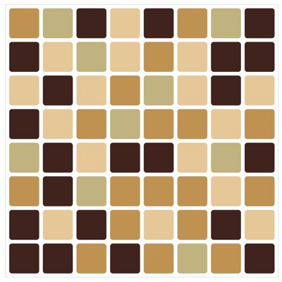 Mosaic Tile Stickers, Pack Of 24, All Sizes, 20 Colour Choices, Waterproof, Azulejo Transfers For Kitchen / Bathroom Tiles - 200mm x 200mm - 8 x 8 inch - Brown Shades