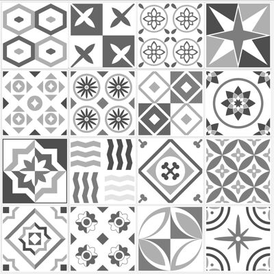 Mosaic Tile Stickers, Pack Of 16, All Sizes, Waterproof, Azulejo Transfers For Kitchen / Bathroom Tiles G21 - 100mm x 100mm - 4 x 4 Inch - 1 Of Each Pattern
