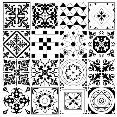 Mosaic Tile Stickers, Pack Of 16, All Sizes, Waterproof, Azulejo Transfers For Kitchen / Bathroom Tiles GT65 - 100mm x 100mm - 4 x 4 Inch - 1 Of Each Pattern