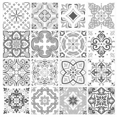 Mosaic Tile Stickers, Grey, Pack Of 16, All Sizes, Waterproof, Azulejo Transfers For Kitchen / Bathroom Tiles G51 - 100mm x 100mm - 4 x 4 Inch - 1 Of Each Pattern