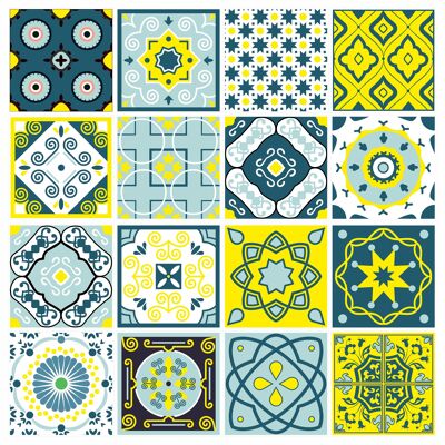 Mosaic Tile Stickers, Pack Of 16, All Sizes, Waterproof, Azulejo Transfers For Kitchen / Bathroom Tiles GT04 - 100mm x 100mm - 4 x 4 Inch - Pattern 1