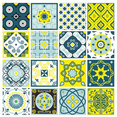 Mosaic Tile Stickers, Pack Of 16, All Sizes, Waterproof, Azulejo Transfers For Kitchen / Bathroom Tiles GT04 - 100mm x 100mm - 4 x 4 Inch - Pattern 16