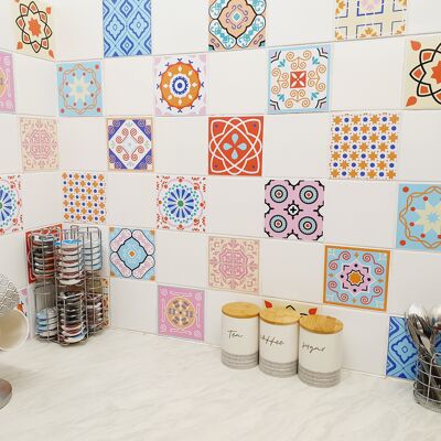 Mosaic Tile Stickers, Pack Of 16, All Sizes, Waterproof, Transfers For Kitchen / Bathroom Tiles GT06 - 145mm x 145mm - 2 Of Each Pattern