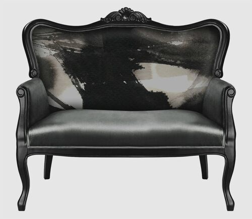 Grey Velvet Sofa with Ink Flow Pattern