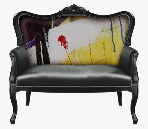 Grey Velvet Sofa with Graffiti Graphic