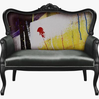 Graues Samtsofa mit Graffiti-Grafik