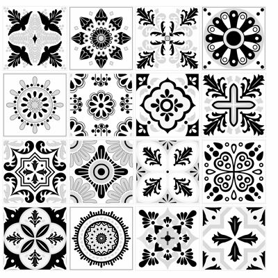 Mosaic Tile Stickers, Pack Of 16, All Sizes, Waterproof, Azulejo Transfers For Kitchen / Bathroom Tiles GT09 - 100mm x 100mm - 4 x 4 Inch - 1 Of Each Pattern