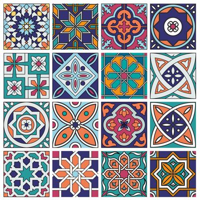 Mosaic Tile Stickers, Pack Of 16, All Sizes, Waterproof, Azulejo Transfers For Kitchen / Bathroom Tiles GT13 - 100mm x 100mm - 4 x 4 Inch - Pattern 9