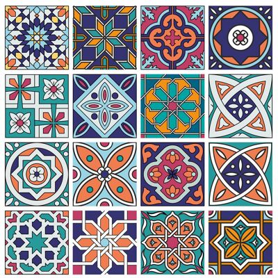 Mosaic Tile Stickers, Pack Of 16, All Sizes, Waterproof, Azulejo Transfers For Kitchen / Bathroom Tiles GT13 - 100mm x 100mm - 4 x 4 Inch - Pattern 9