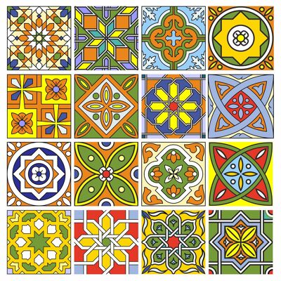 Mosaic Tile Stickers, Pack Of 16, All Sizes, Waterproof, Azulejo Transfers For Kitchen / Bathroom Tiles GT16 - 100mm x 100mm - 4 x 4 Inch - Pattern 9