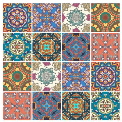 Mosaic Tile Stickers, Pack Of 16, All Sizes, Waterproof, Transfers For Kitchen / Bathroom Tiles GT19 - 100mm x 100mm - 4 x 4 Inch - 2 Of Each Pattern