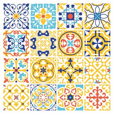 Mosaic Tile Stickers, Pack Of 16, All Sizes, Waterproof, Azulejo Transfers For Kitchen / Bathroom Tiles GT22 - 100mm x 100mm - 4 x 4 Inch - 1 Of Each Pattern