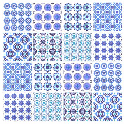 Mosaic Tile Stickers, Pack Of 16, All Sizes, Waterproof, Transfers For Kitchen / Bathroom Tiles GT25 - 100mm x 100mm - 4 x 4 Inch - 2 Of Each Pattern