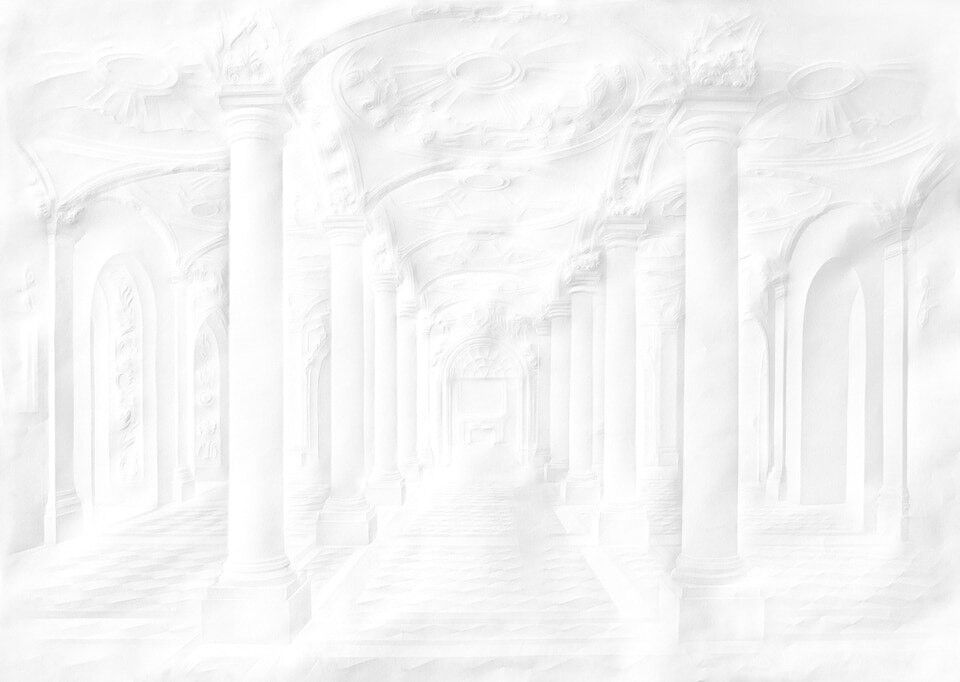 Carta da parati murale con colonne piegate del palazzo di carta (taglia 6)