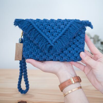 Duo di borsa e manici in macramè | blu reale