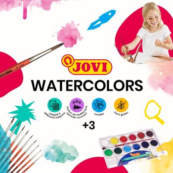 JOVI - Kit de Acuarelas con Pincel, 12 pastillas de 22 mm, Colores Brillantes e Intensos, Pintura fácil de diluir con agua y secado rápido 5