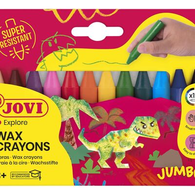 Crayons ronds Jovi, Boîte de 12 unités, Couleurs assorties, Trait lisse et uniforme, Résistant et performant