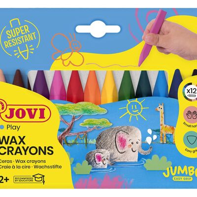Crayons Jumbo Easy Grip Jovi, Étui de 12 crayons triangulaires, Couleurs assorties, Super résistant et performant