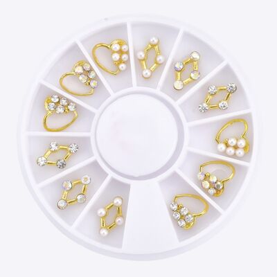 Cabujones de aleación, con perla de imitación plástica y diamantes de imitación, corazón y rombo, , MRMJ-S016-001O