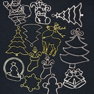 Alloy Open Back Bezel Pendants, Christmas Theme, Mixed Shapes, Golden & Rose Gol , PALLOY-X0037-25