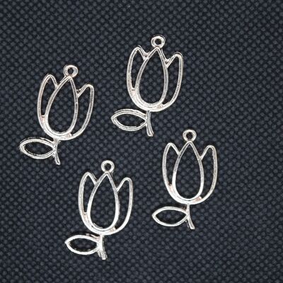 Alloy Open Back Bezel Pendants Jewelry, Flower, Rose Gold , PALLOY-P166-57RG