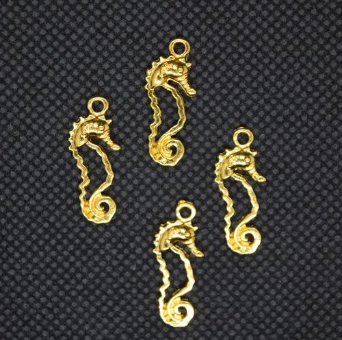 Alloy Open Back Bezel Pendants Sea Horse, Gold Color , PALLOY-L203-02G